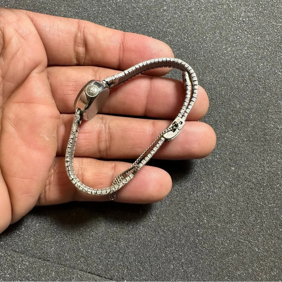 Vintage Hamilton Ladies Mechanical Wind Up Watch Silver Tone Blue Dial 10K R.G.P - Picture 9 of 9